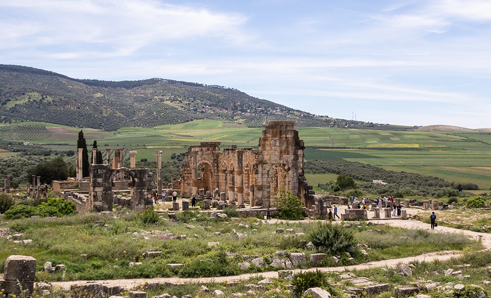 Historic Volubilis Ruins with Columns and Stone Walls