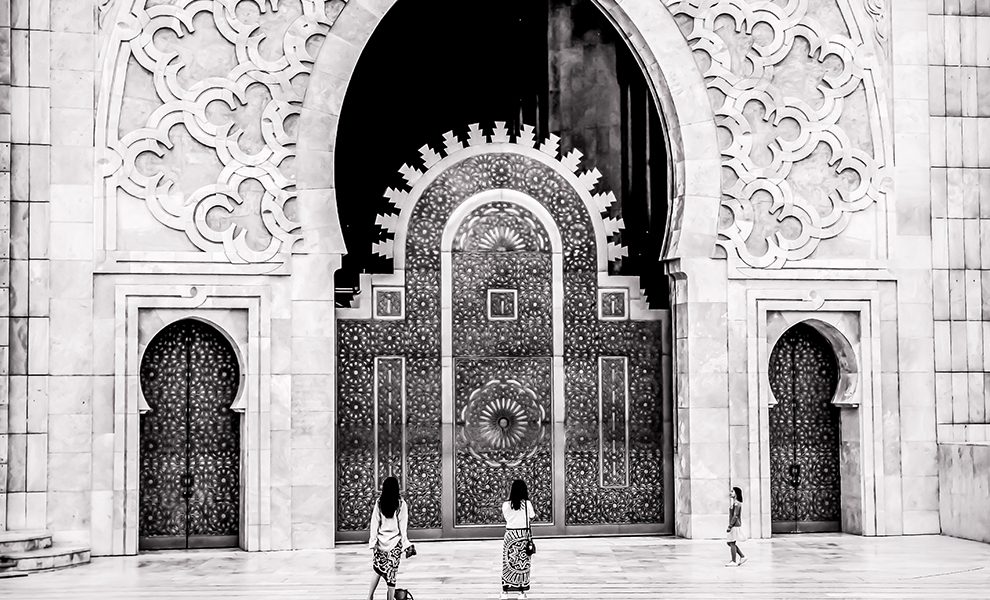 Architectural Detail of Hassan II Mosque’s Ornate Entryways
