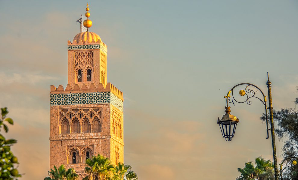 View of the Koutoubia Tower from Jemaa el-Fnaa Square