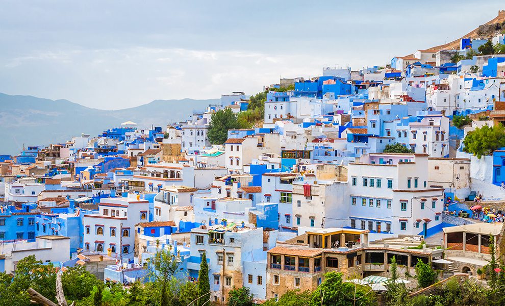 Colorful Doors and Blue Buildings in Chefchaouen, Morocco